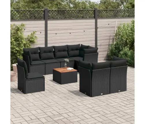 9-Daļīgs Dārza Dīvāna Komplekts, Matrači, Melna Pe Rotangpalma Vidaxl