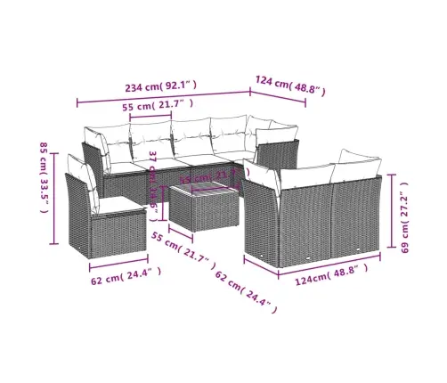 9-Osaline Aiadiivani Komplekt Patjadega, Must, Polürotang