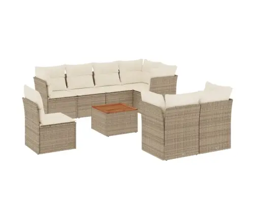 9-Daļīgs Dārza Dīvānu Komplekts, Matrači, Bēša Pe Rotangpalma Vidaxl