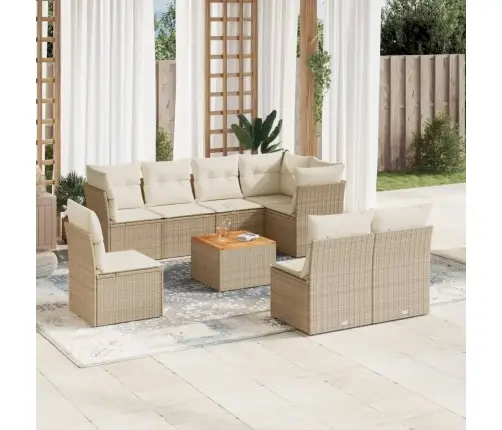 9-Daļīgs Dārza Dīvānu Komplekts, Matrači, Bēša Pe Rotangpalma Vidaxl