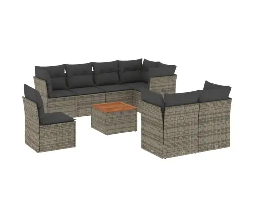 9-Daļīgs Dārza Dīvāna Komplekts Ar Matračiem, Pelēks Pe Pinums Vidaxl