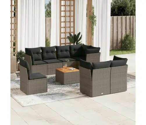 9-Daļīgs Dārza Dīvāna Komplekts Ar Matračiem, Pelēks Pe Pinums Vidaxl