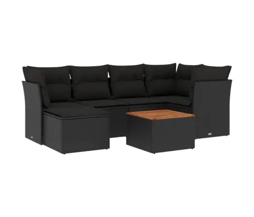 Sofos Komplektas Su Pagalvėlėmis, 7 Dalių, Juodas, Poliratanas