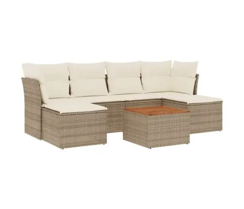 Sofos Komplektas Su Pagalvėlėmis, 7 Dalių, Smėlio, Poliratanas