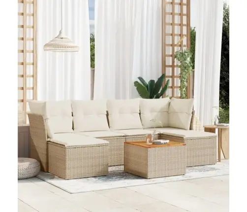 Sofos Komplektas Su Pagalvėlėmis, 7 Dalių, Smėlio, Poliratanas