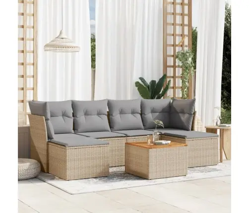 7-Daļīgs Dārza Dīvāna Komplekts, Matrači, Bēša Pe Rotangpalma Vidaxl