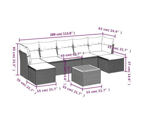 8-Daļīgs Dārza Dīvāna Komplekts, Matrači, Melna Pe Rotangpalma Vidaxl