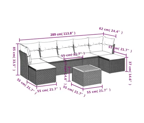 Sofos Komplektas Su Pagalvėlėmis, 8 Dalių, Smėlio, Poliratanas