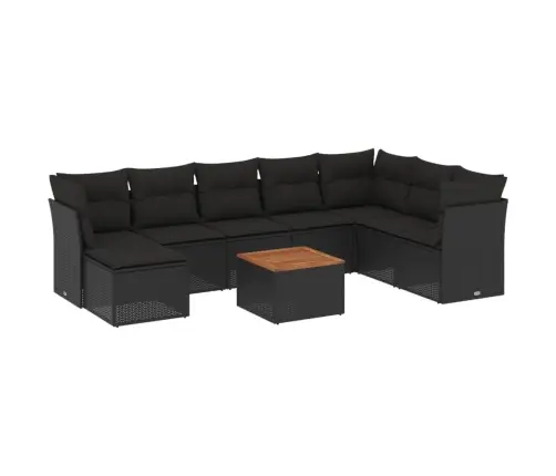 9-Daļīgs Dārza Dīvāna Komplekts, Matrači, Melna Pe Rotangpalma Vidaxl