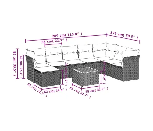 9-Daļīgs Dārza Dīvānu Komplekts, Matrači, Bēša Pe Rotangpalma Vidaxl