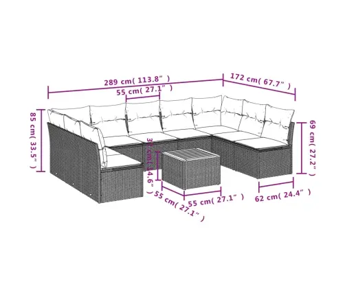 10-Daļīgs Dārza Dīvāna Komplekts, Matrači, Melna Pe Rotangpalma Vidaxl