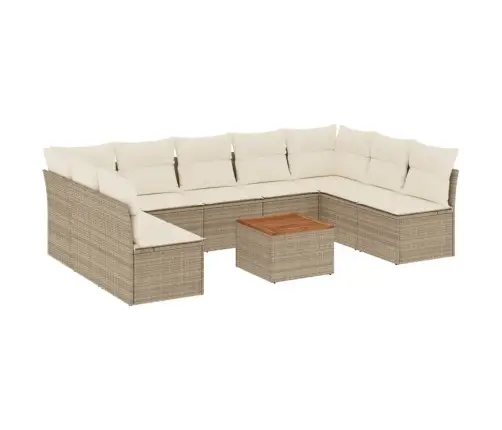 10-Daļīgs Dārza Dīvāna Komplekts, Matrači, Bēša Pe Rotangpalma Vidaxl