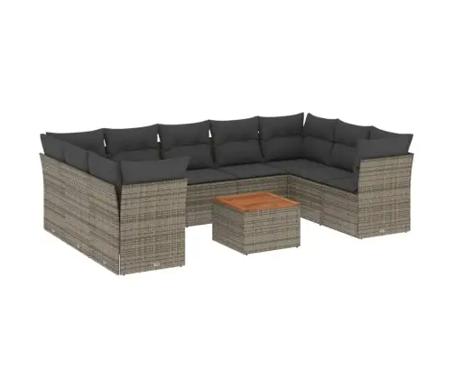 10-Daļīgs Dārza Dīvāna Komplekts Ar Matračiem, Pelēks Pe Pinums Vidaxl