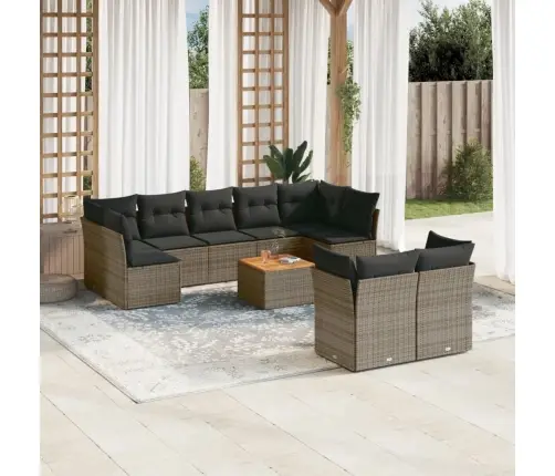 10-Daļīgs Dārza Dīvāna Komplekts Ar Matračiem, Pelēks Pe Pinums Vidaxl