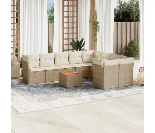 Sofos Komplektas Su Pagalvėlėmis, 10 Dalių, Smėlio, Poliratanas