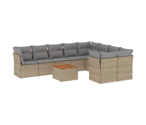 10-Daļīgs Dārza Dīvāna Komplekts, Matrači, Bēša Pe Rotangpalma Vidaxl