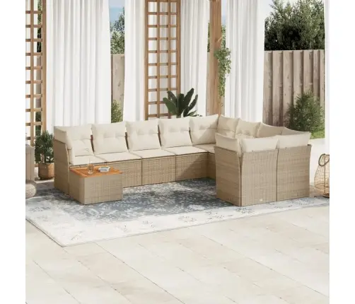 Sofos Komplektas Su Pagalvėlėmis, 10 Dalių, Smėlio, Poliratanas