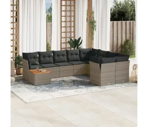 10-Daļīgs Dārza Dīvāna Komplekts Ar Matračiem, Pelēks Pe Pinums Vidaxl