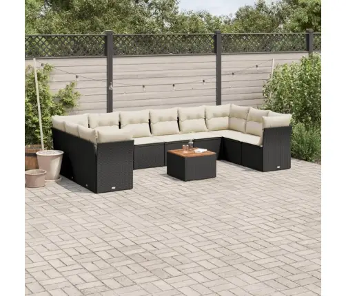 11-Daļīgs Dārza Dīvāna Komplekts, Matrači, Melna Pe Rotangpalma Vidaxl