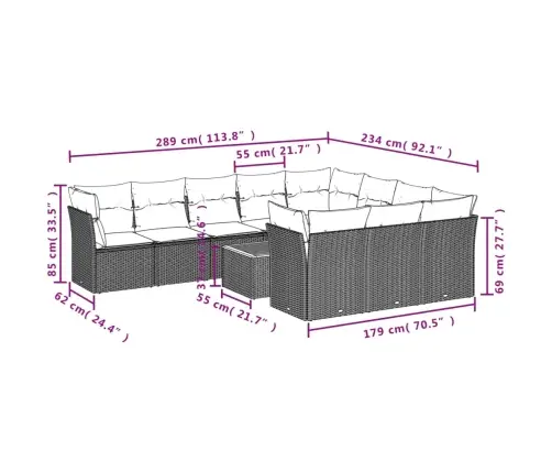 11-Daļīgs Dārza Dīvāna Komplekts, Matrači, Melna Pe Rotangpalma Vidaxl