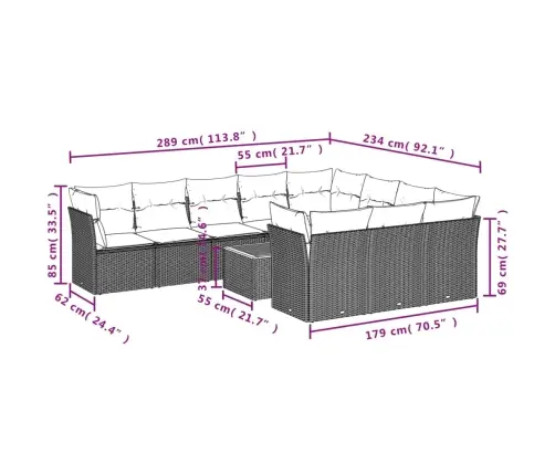 11-Daļīgs Dārza Dīvāna Komplekts, Matrači, Bēša Pe Rotangpalma Vidaxl