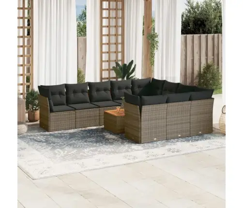 11-Daļīgs Dārza Dīvāna Komplekts Ar Matračiem, Pelēks Pe Pinums Vidaxl