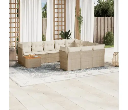 11-Daļīgs Dārza Dīvāna Komplekts, Matrači, Bēša Pe Rotangpalma Vidaxl