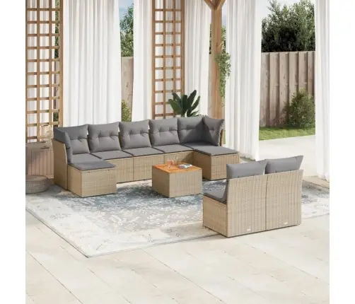 10-Daļīgs Dārza Dīvāna Komplekts, Matrači, Bēša Pe Rotangpalma Vidaxl