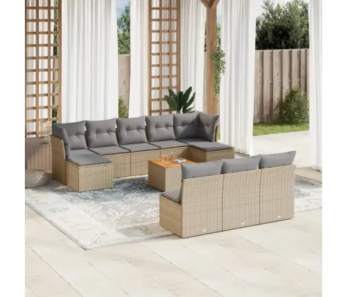 11-Daļīgs Dārza Dīvāna Komplekts, Matrači, Bēša Pe Rotangpalma Vidaxl