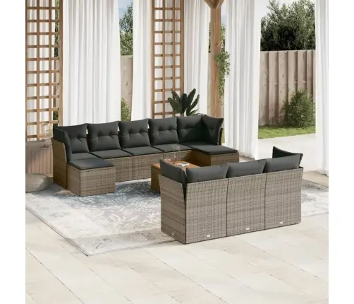 11-Daļīgs Dārza Dīvāna Komplekts Ar Matračiem, Pelēks Pe Pinums Vidaxl