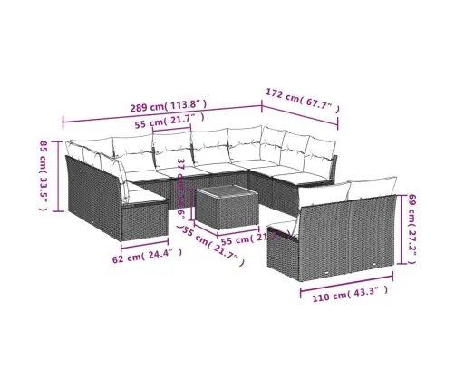 Sofos Komplektas Su Pagalvėlėmis, 12 Dalių, Juodas, Poliratanas