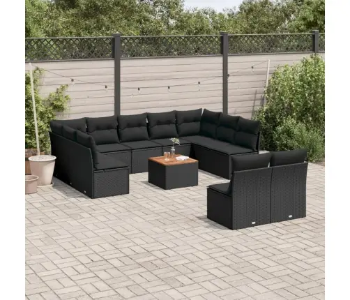 Sofos Komplektas Su Pagalvėlėmis, 12 Dalių, Juodas, Poliratanas