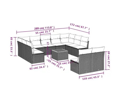 12-Daļīgs Dārza Dīvānu Komplekts, Matrači, Melna Pe Rotangpalma Vidaxl
