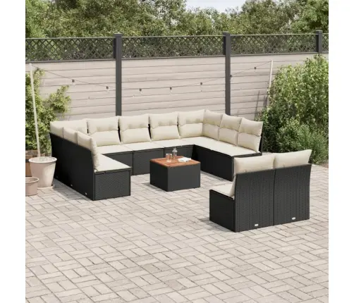 12-Daļīgs Dārza Dīvānu Komplekts, Matrači, Melna Pe Rotangpalma Vidaxl