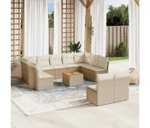 Sodo Komplektas Su Pagalvėlėmis, 12 Dalių, Smėlio, Poliratanas