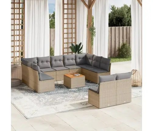 Sodo Komplektas Su Pagalvėlėmis, 12 Dalių, Smėlio, Poliratanas