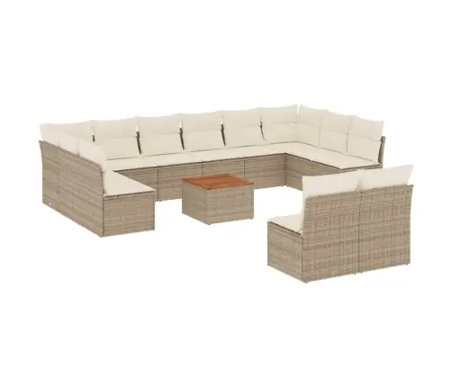 13-Daļīgs Dārza Dīvāna Komplekts, Matrači, Bēša Pe Rotangpalma Vidaxl