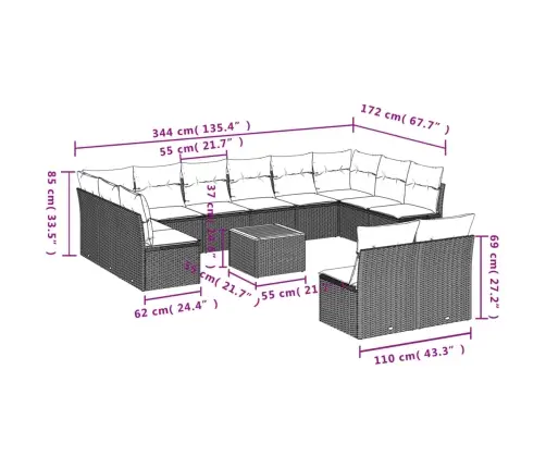 13-Daļīgs Dārza Dīvāna Komplekts, Matrači, Bēša Pe Rotangpalma Vidaxl