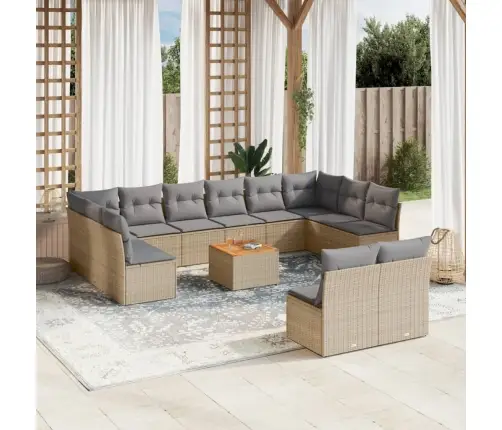 13-Daļīgs Dārza Dīvāna Komplekts, Matrači, Bēša Pe Rotangpalma Vidaxl