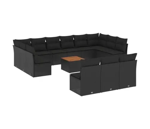 14-Daļīgs Dārza Dīvāna Komplekts, Matrači, Melna Pe Rotangpalma Vidaxl