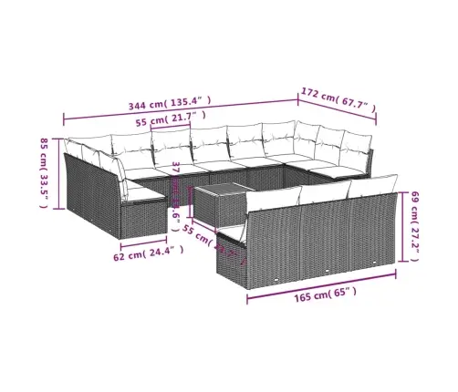 Sodo Komplektas Su Pagalvėlėmis, 14 Dalių, Juodas, Poliratanas