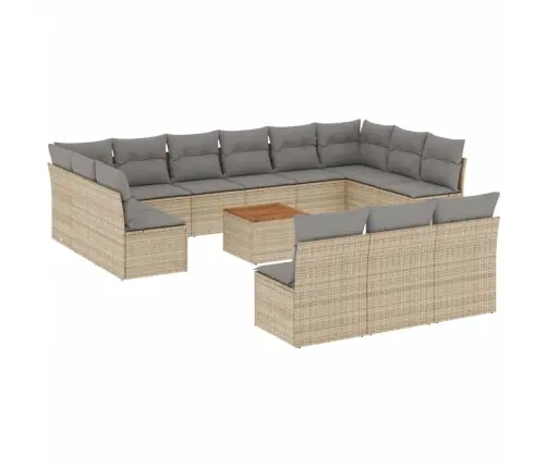 14-Daļīgs Dārza Dīvāna Komplekts, Matrači, Bēša Pe Rotangpalma Vidaxl