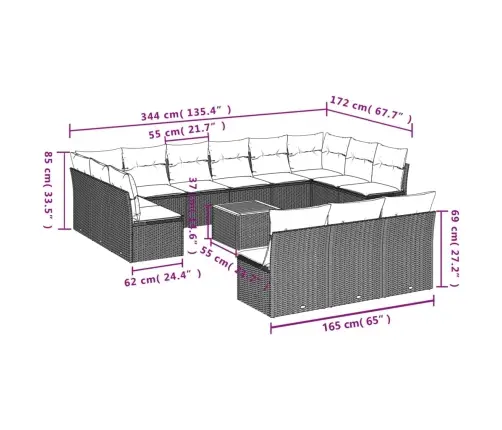14-Daļīgs Dārza Dīvāna Komplekts, Matrači, Bēša Pe Rotangpalma Vidaxl