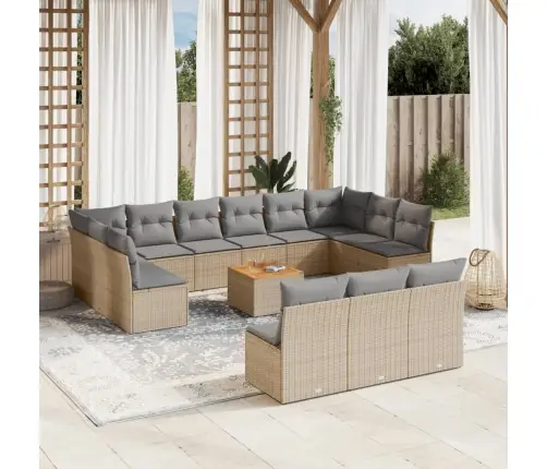 14-Daļīgs Dārza Dīvāna Komplekts, Matrači, Bēša Pe Rotangpalma Vidaxl