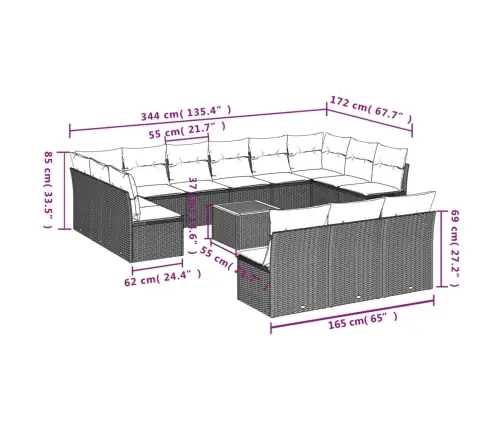 14-Osaline Aiadiivani Komplekt Patjadega, Hall, Polürotang