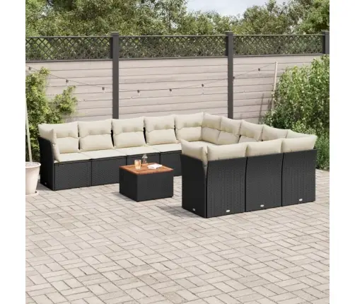 12-Daļīgs Dārza Dīvānu Komplekts, Matrači, Melna Pe Rotangpalma Vidaxl