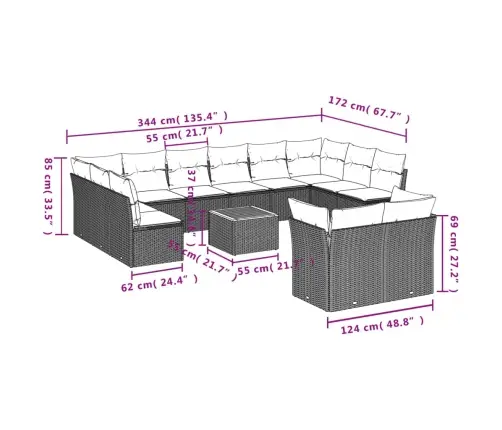 13-Daļīgs Dārza Dīvāna Komplekts, Matrači, Bēša Pe Rotangpalma Vidaxl 13-Daļīgs Dārza Dīvāna Komplekts, Matrači, Bēša Pe Rotangpalma Vidaxl