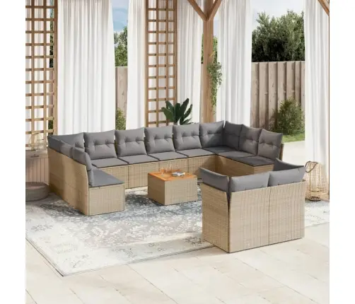 13-Daļīgs Dārza Dīvāna Komplekts, Matrači, Bēša Pe Rotangpalma Vidaxl 13-Daļīgs Dārza Dīvāna Komplekts, Matrači, Bēša Pe Rotangpalma Vidaxl