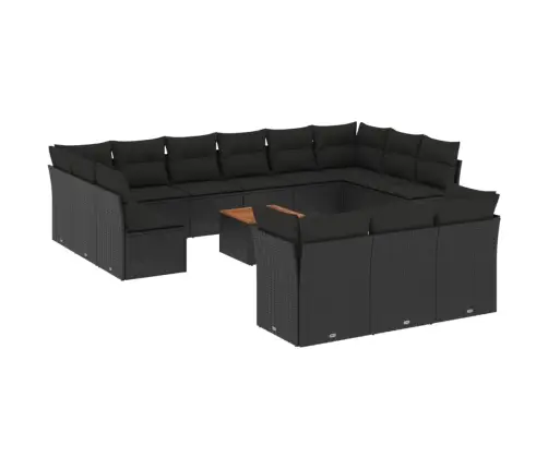 14-Daļīgs Dārza Dīvāna Komplekts, Matrači, Melna Pe Rotangpalma Vidaxl