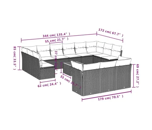 14-Daļīgs Dārza Dīvāna Komplekts, Matrači, Melna Pe Rotangpalma Vidaxl